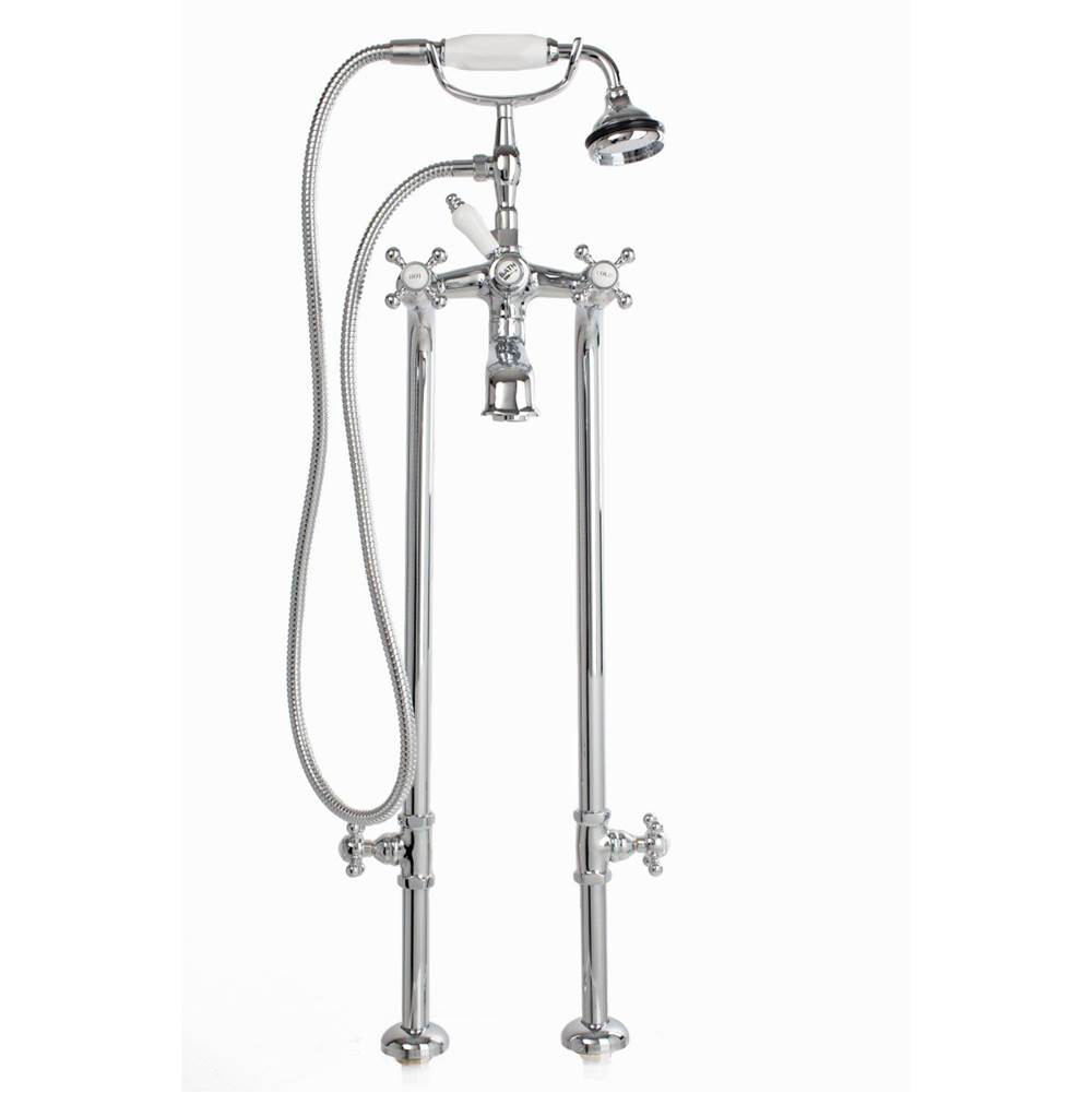 Cheviot Products 5100 SERIES Free-Standing Tub Filler with Stop Valves - Cross Handles - Porcelain Accents