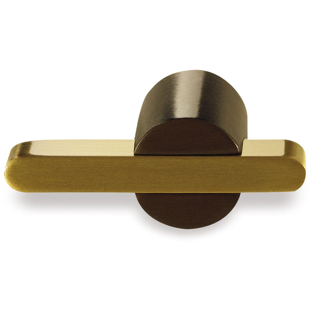 Colonial Bronze T Cabinet Knob Hand Finished in Satin Black and Unlacquered Polished Brass