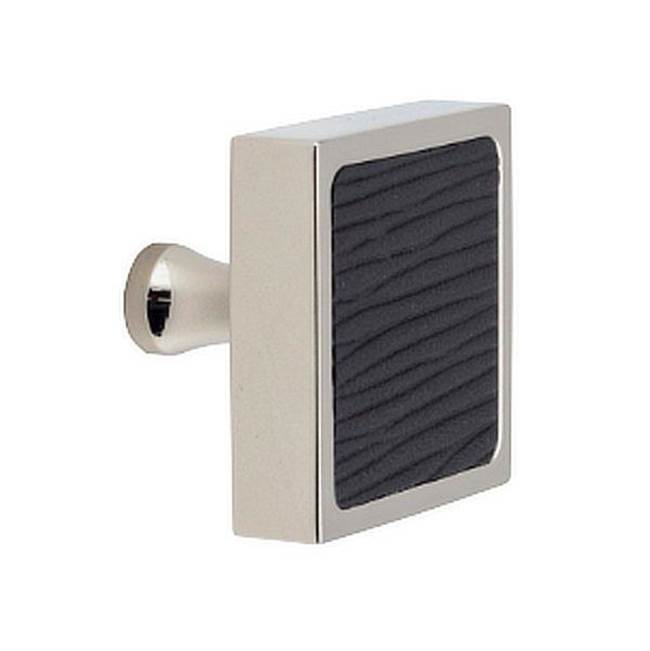 Colonial Bronze Leather Accented Square Cabinet Knob With Flared Post, Nickel Stainless x Pinseal Brushed Steel Leather