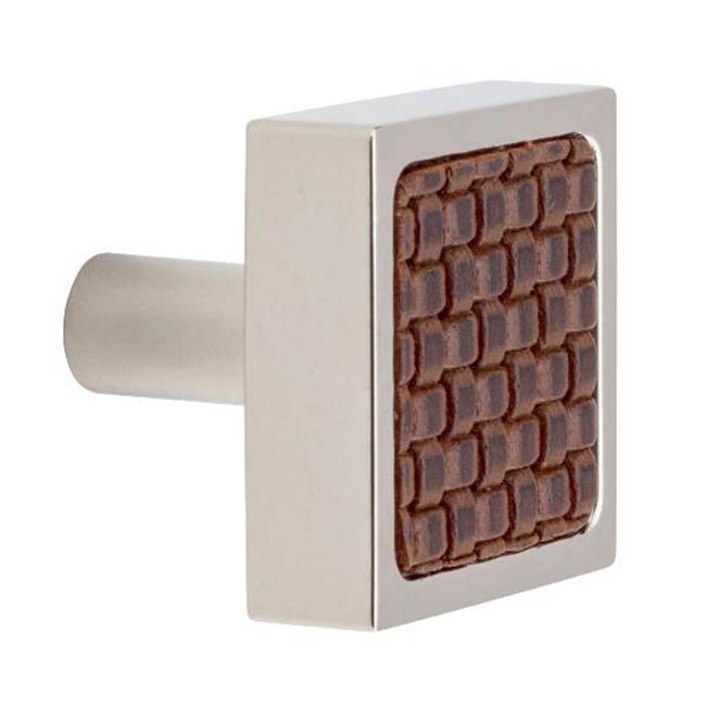 Colonial Bronze Leather Accented Square Cabinet Knob With Straight Post, Matte Satin Bronze x Shagreen Smokey Leather