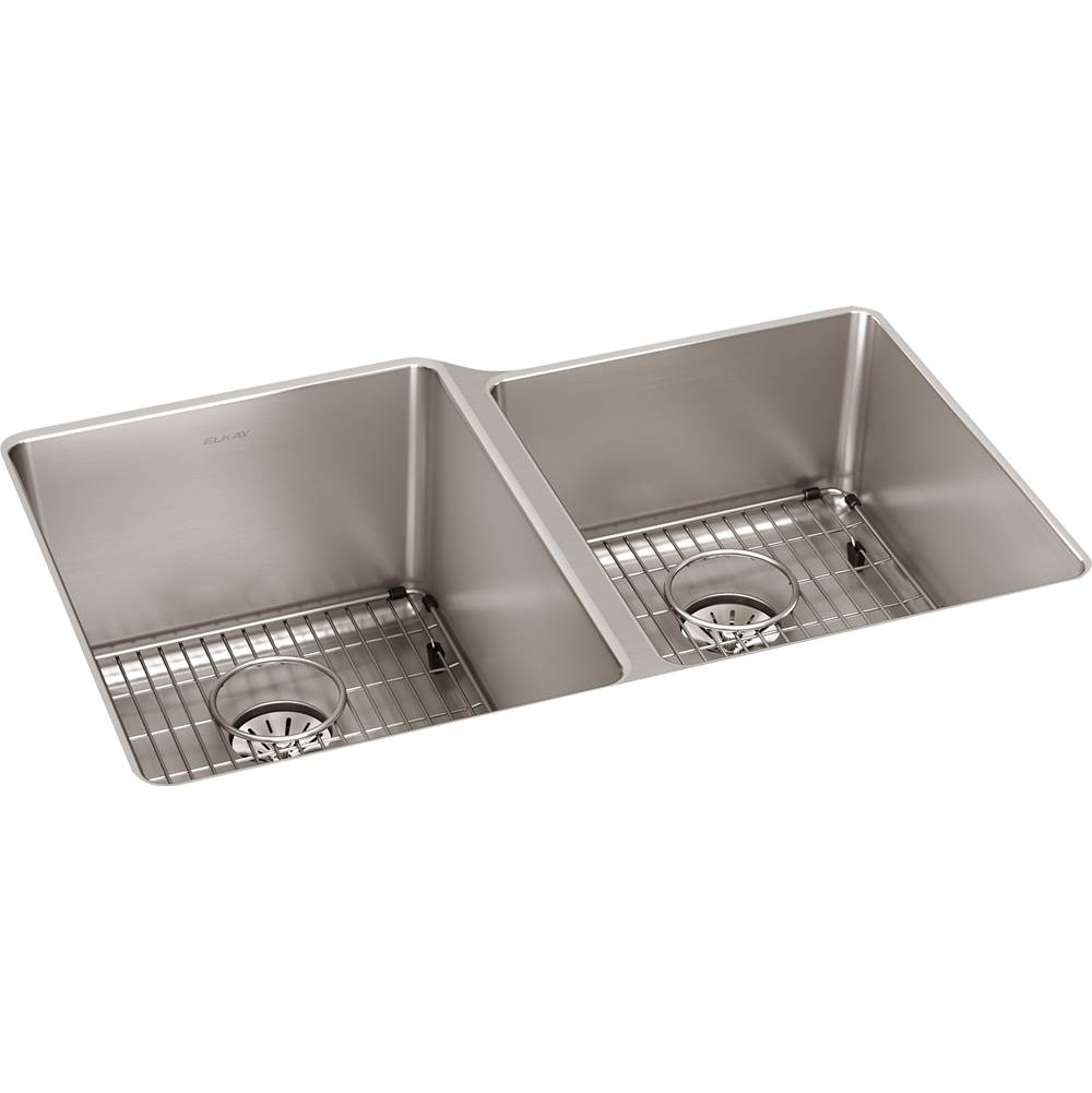 Elkay Reserve Selection Elkay Lustertone Iconix 16 Gauge Stainless Steel 31-1/4'' x 20-1/2'' x 9'' Double Bowl Undermount Sink Kit with Perfect Drain