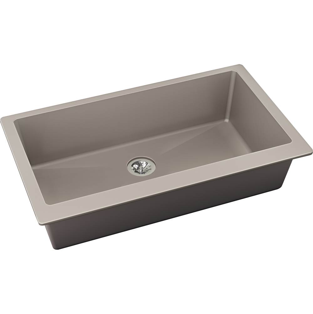 Elkay Reserve Selection Elkay Quartz Luxe 35-7/8'' x 19'' x 9'' Single Bowl Undermount Kitchen Sink with Perfect Drain, Silvermist