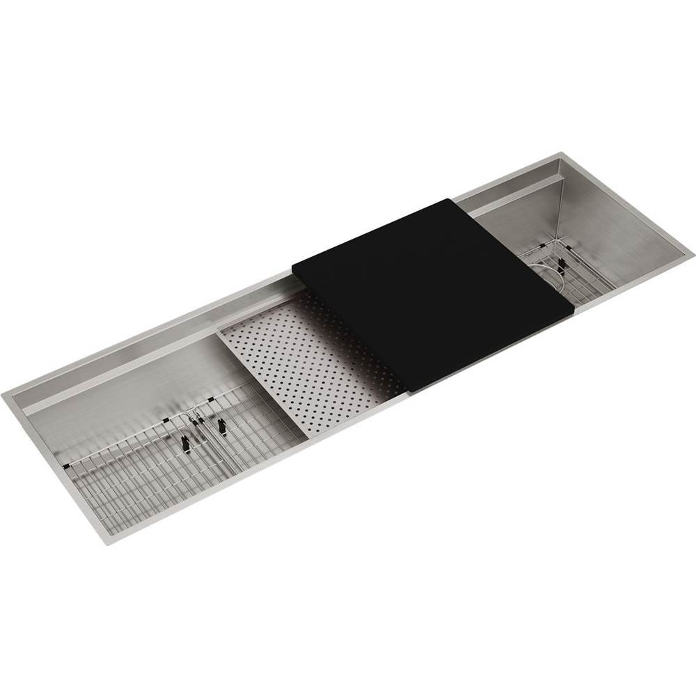 Elkay Circuit Chef Stainless Steel 59-1/2'' x 20-1/2'' x 10'', Single Bowl Undermount Sink Kit with Black Polymer Boards