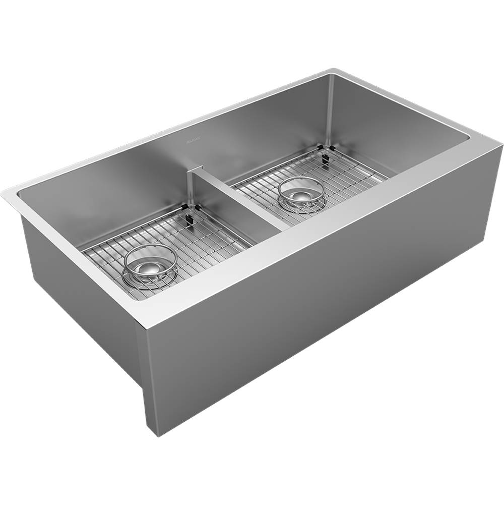 Elkay Crosstown 16 Gauge Stainless Steel 35-7/8'' x 20-1/4'' x 9'' Equal Double Bowl Tall Farmhouse Sink Kit with Aqua Divide
