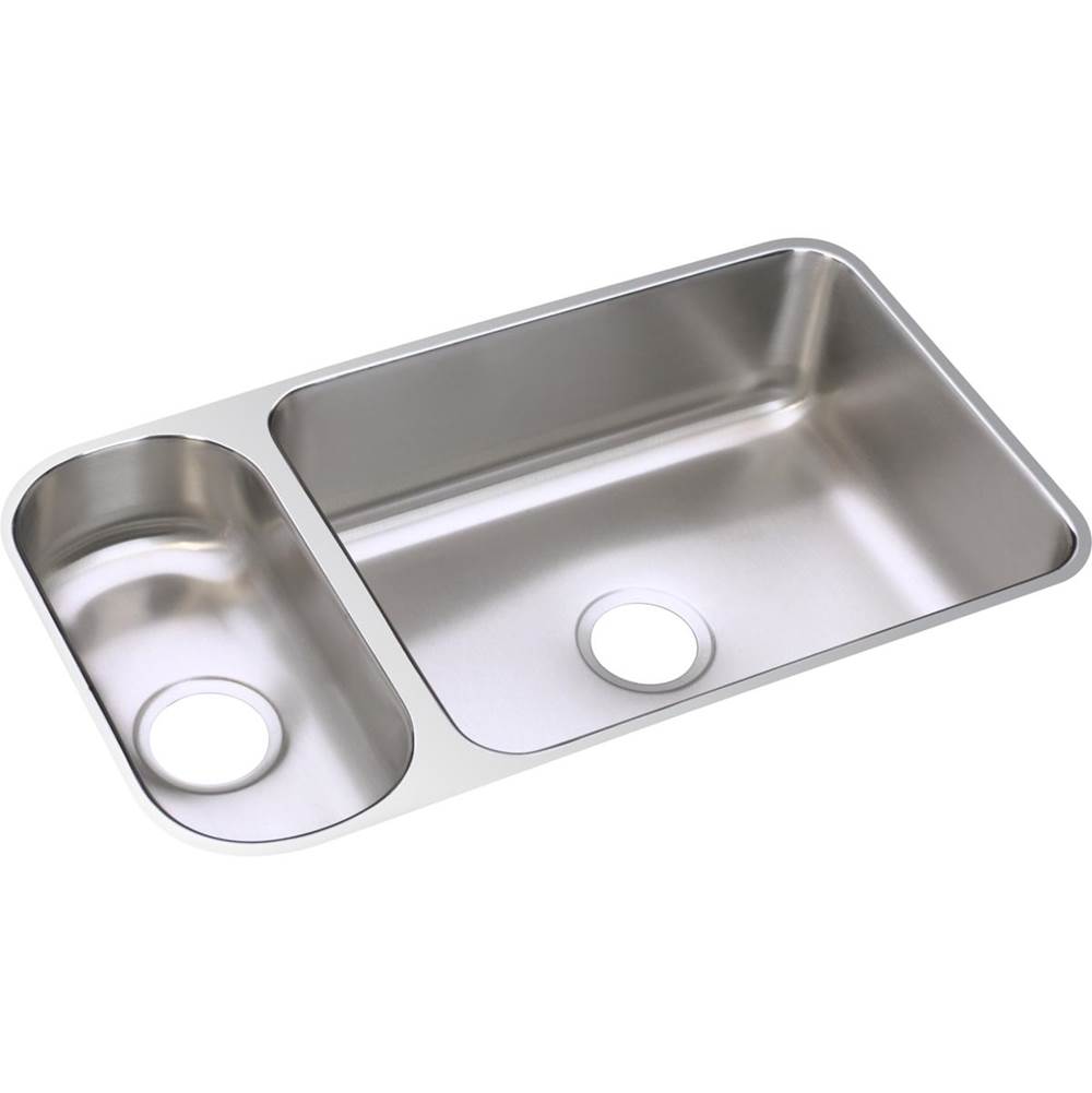 Elkay Lustertone Classic Stainless Steel 32-1/4'' x 18-1/4'' x 7-3/4'', 30/70 Double Bowl Undermount Sink