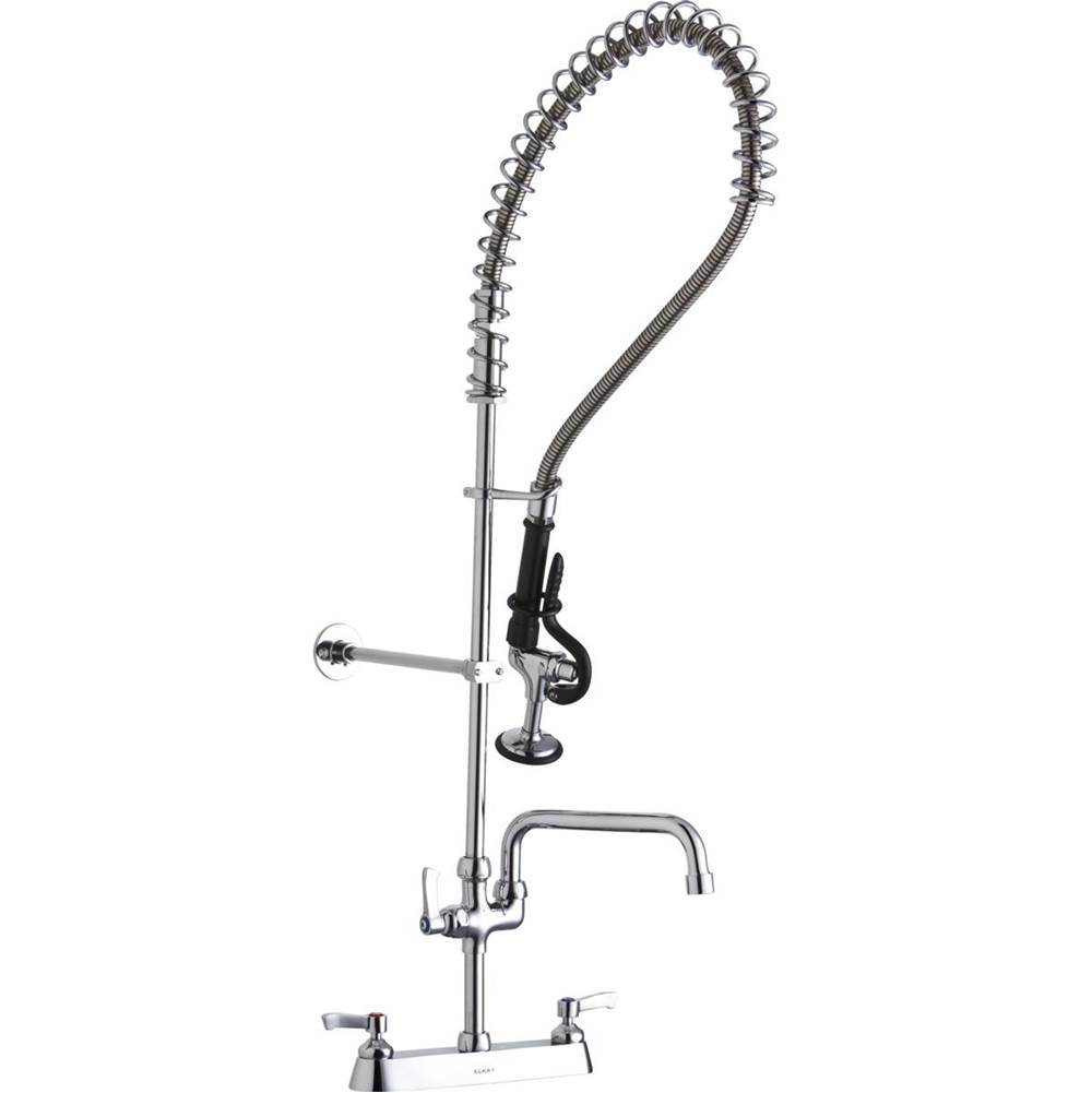 Elkay 8in Centerset Exposed Deck Mount Faucet 44in Flexible Hose with 1.2 GPM Spray Head Plus 10in Arc Tube Spout 2in Lever Handles