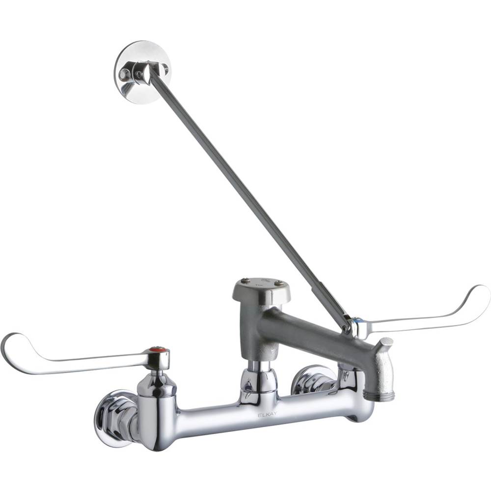 Elkay 8'' Centerset Wall Mount Faucet with 7'' Bucket Hook Spt 6'' Wristblade Handles 1/2in Offset Inlets Rough Chrome