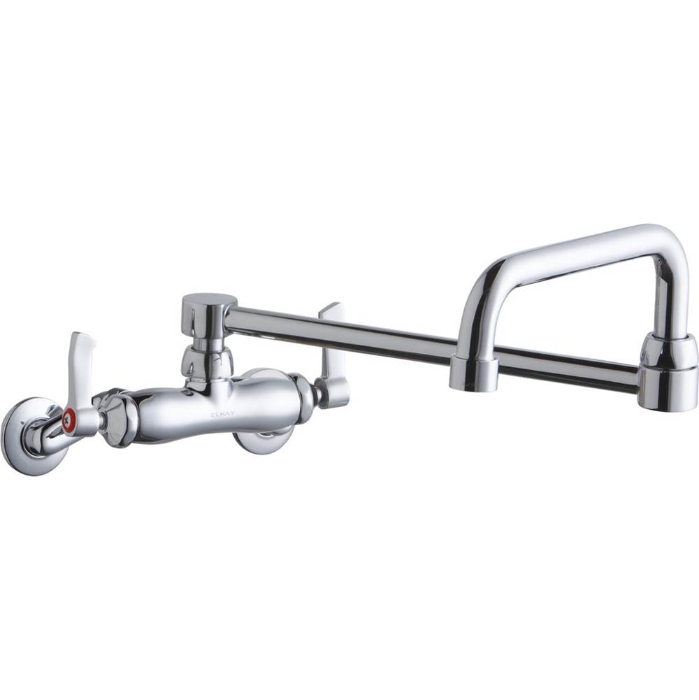 Elkay Foodservice 3-8'' Adjustable Centers Wall Mount Faucet w/Double Swing Spout 2in Lever Handles 2in Inlet Chrome