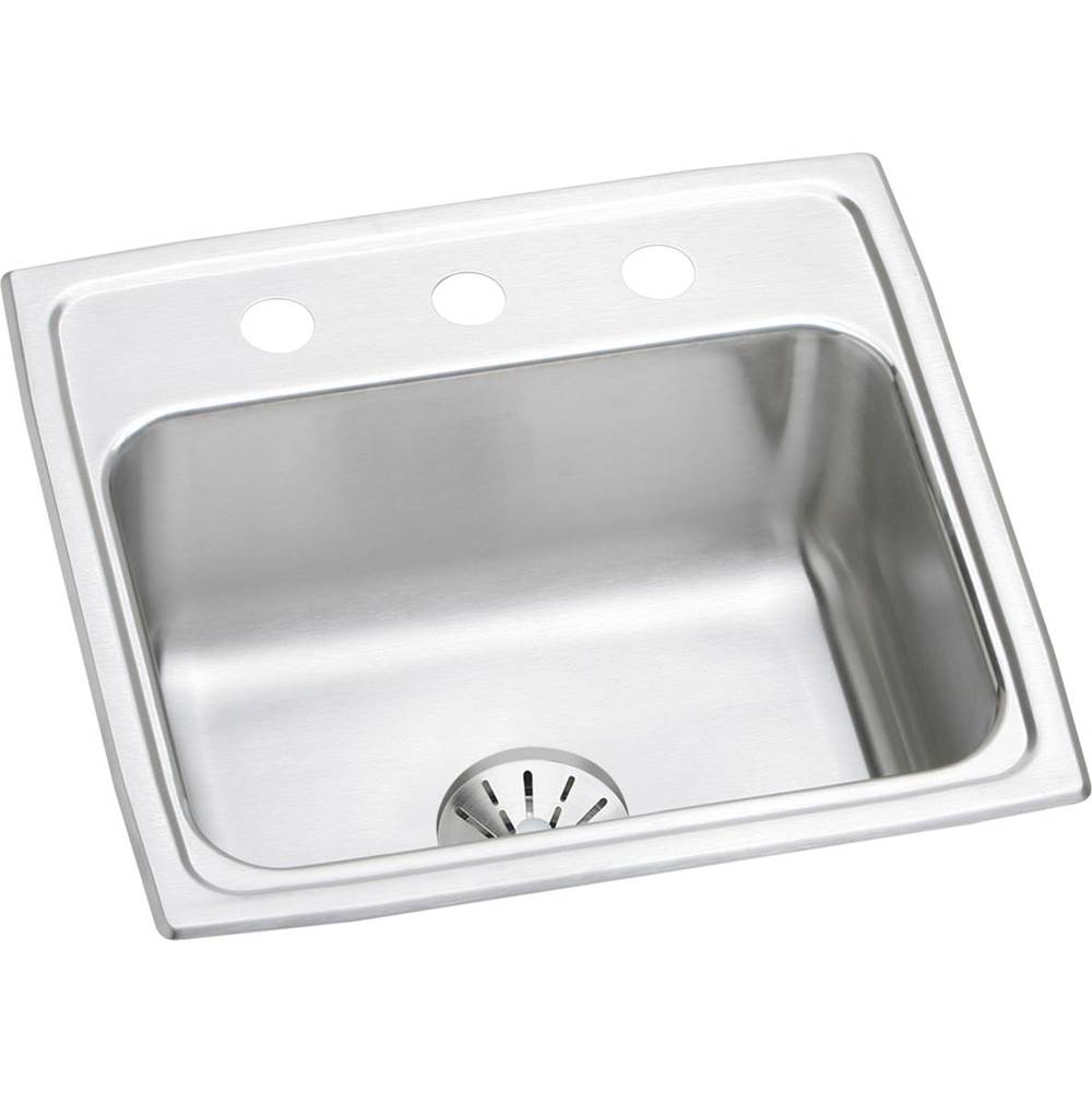 Elkay Lustertone Classic Stainless Steel 19-1/2'' x 19'' x 7-1/2'', 3-Hole Single Bowl Drop-in Sink with Perfect Drain