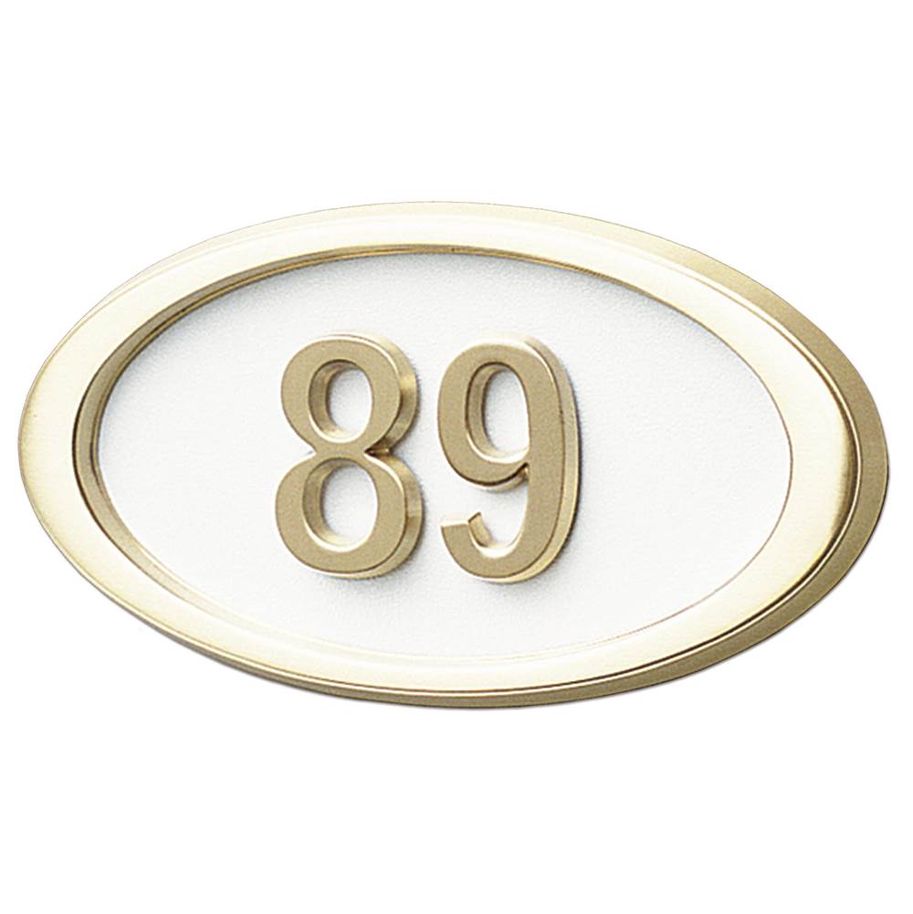 Gaines Manufacturing HouseMark Address Plaque Small Oval White w/ Brass