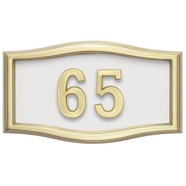 Gaines Manufacturing HouseMark Address Plaque Small Roundtangle White w/ Brass