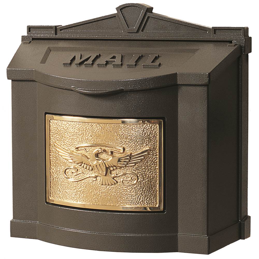 Gaines Manufacturing Wallmount Mailbox Eagle Design Bronze w/ Polished Brass Eagle