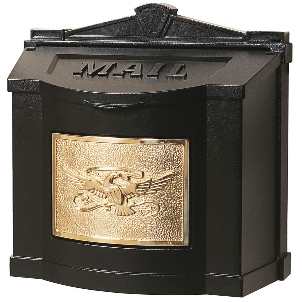 Gaines Manufacturing Wallmount Mailbox Eagle Design Black w/ Polished Brass Eagle