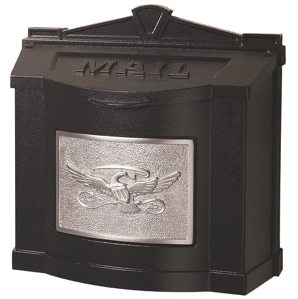 Gaines Manufacturing Wallmount Mailbox Eagle Design Black w/ Satin Nickel Eagle