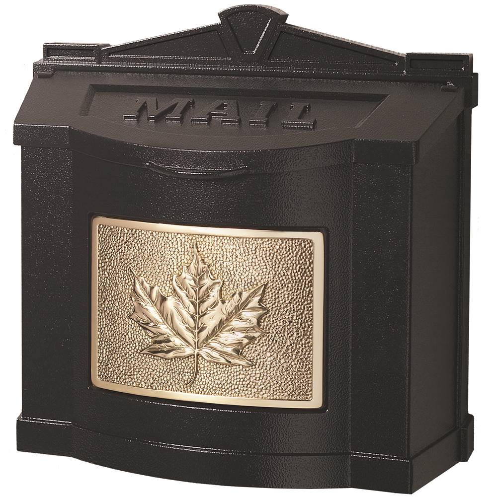 Gaines Manufacturing Wallmount Mailbox Leaf Design Black w/ Polished Brass Leaf