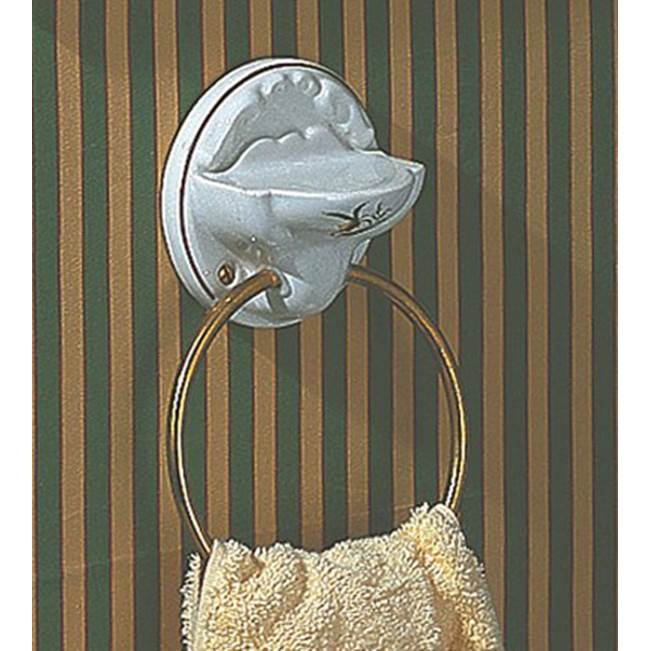 Herbeau Towel Ring / Soap Dish in Plain White, Old Silver