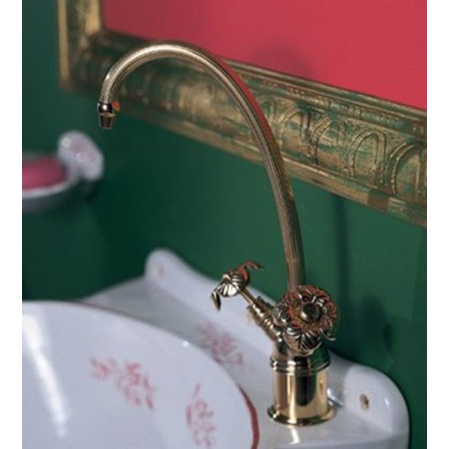 Herbeau ''Verseuse'' Deck Mounted Mixer with Cloverleaf Handles in Antique Lacquered Brass
