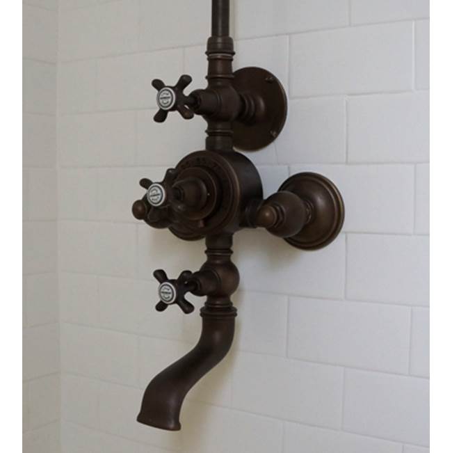 Herbeau ''Royale'' Exposed Thermostatic Tub and Shower Set in Antique Lacquered Brass