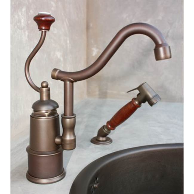 Herbeau ''De Dion'' Single Lever Mixer with Ceramic Disc Cartridge and Handspray in Wooden Handles, Weathered Copper and Brass