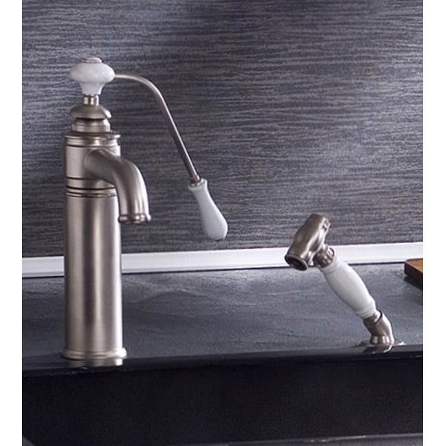 Herbeau ''Estelle'' Single Lever Mixer with Ceramic Disc Cartridge and Handspray in White Handles, Antique Lacquered Copper