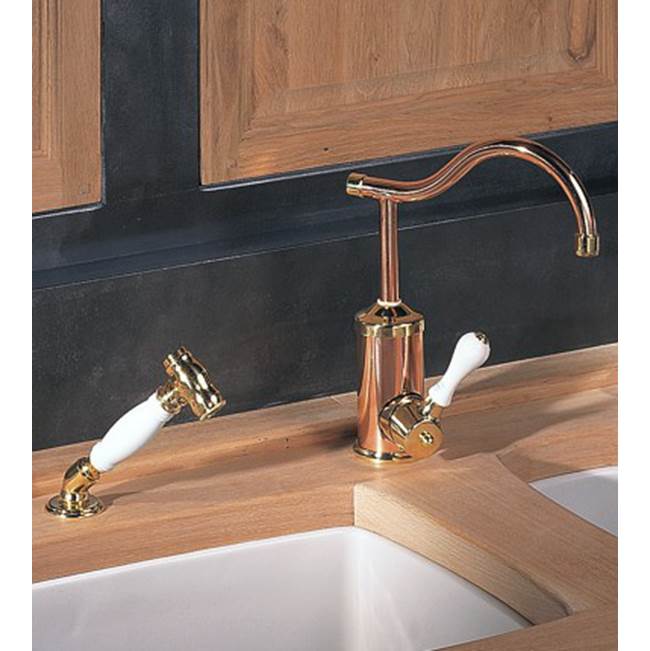 Herbeau ''Flamande'' Single Lever Mixer with Ceramic Cartridge and Handspray in White Handle, French Weathered Brass