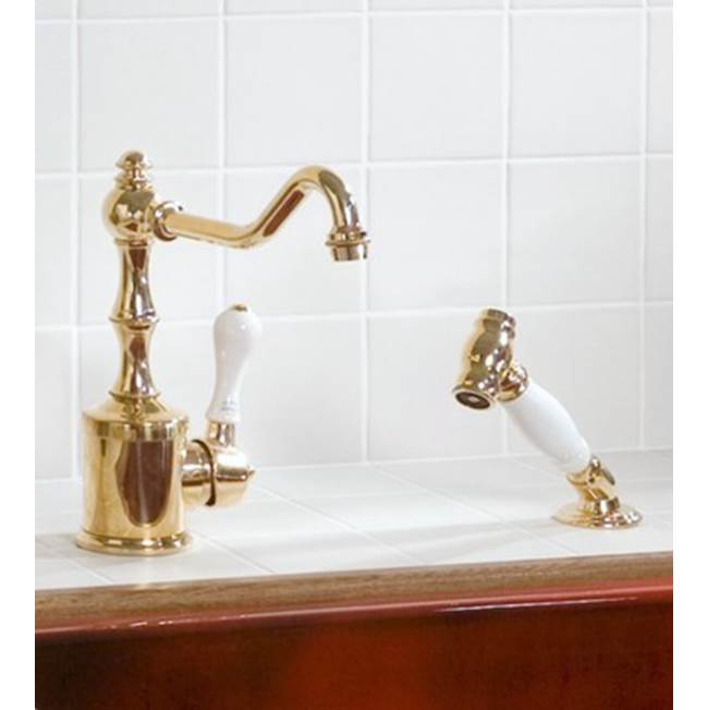 Herbeau ''Royale'' With Handspray Single Lever Mixer With Ceramic Cartridge in White Handles, Polished Brass