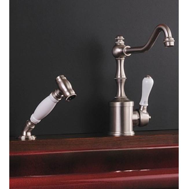 Herbeau ''Royale'' With Handspray Single Lever Mixer With Ceramic Cartridge in White Handles, Brushed Nickel