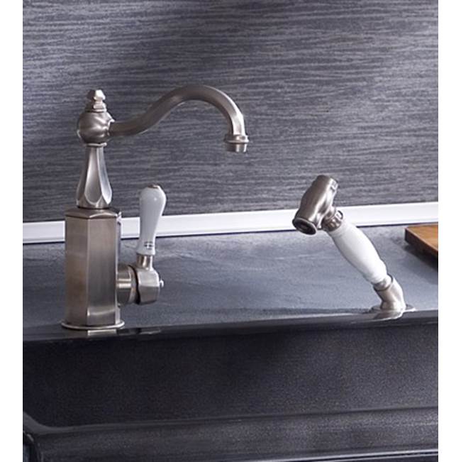 Herbeau ''Monarque'' With Hand Spray Single Lever Mixer With Ceramic Cartridge in Wooden Handles, Brushed Nickel