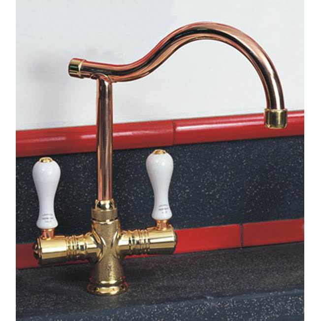 Herbeau ''Ostende'' Single-Hole Mixer in White Handles, Polished Copper and Brass