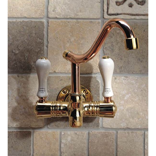 Herbeau ''Dixmude'' Wall Mounted Single-Hole Mixer in White Handles, Weathered Copper and Brass