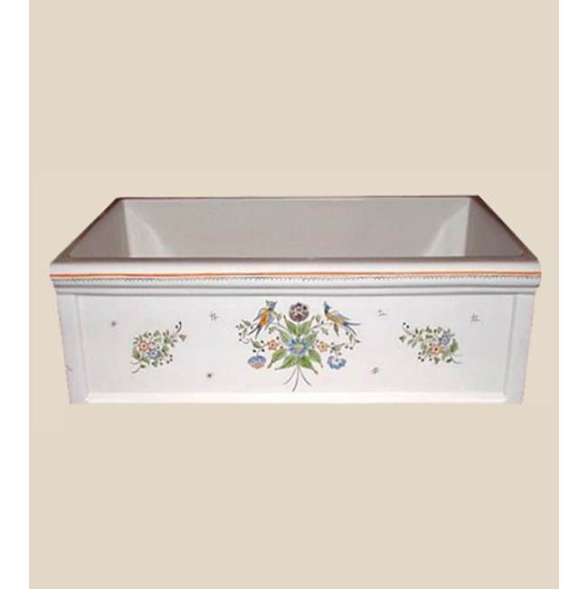 Herbeau ''Luberon'' Fireclay Farm House Sink in Moustier Polychrome, White background