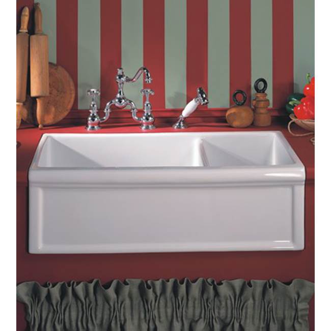 Herbeau ''Luberon'' Fireclay Double Farm House Sink in Solid White, No Handpaint,