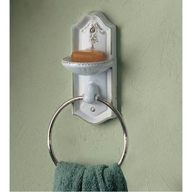 Herbeau ''Sophie'' Towel Ring / Soap Dish in Any Handpainted Finish, Old Silver Ring
