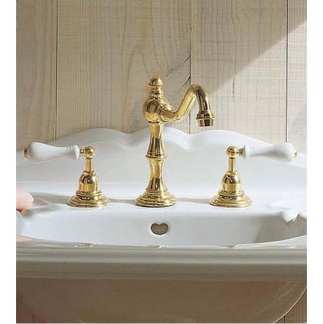 Herbeau ''Royale'' Widespread Lavatory Set with White Ceramic Handles in Solibrass