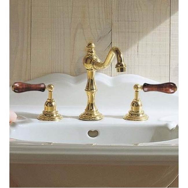 Herbeau ''Royale'' Widespread Lavatory Set with Wooden Handles in Old Gold