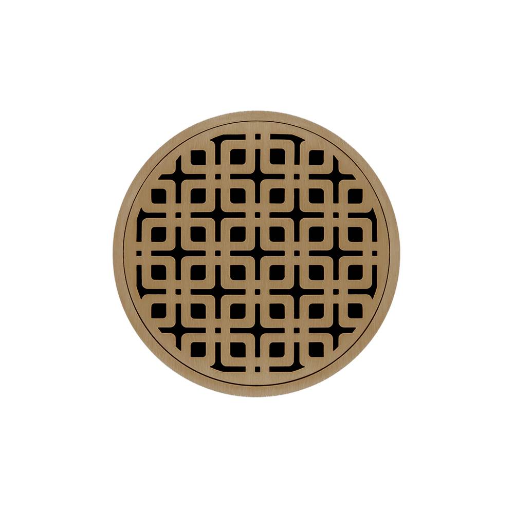 Infinity Drain 5'' Round RKD 5 Complete Kit with Link Pattern Decorative Plate in Satin Bronze with ABS Drain Body, 2'' Outlet