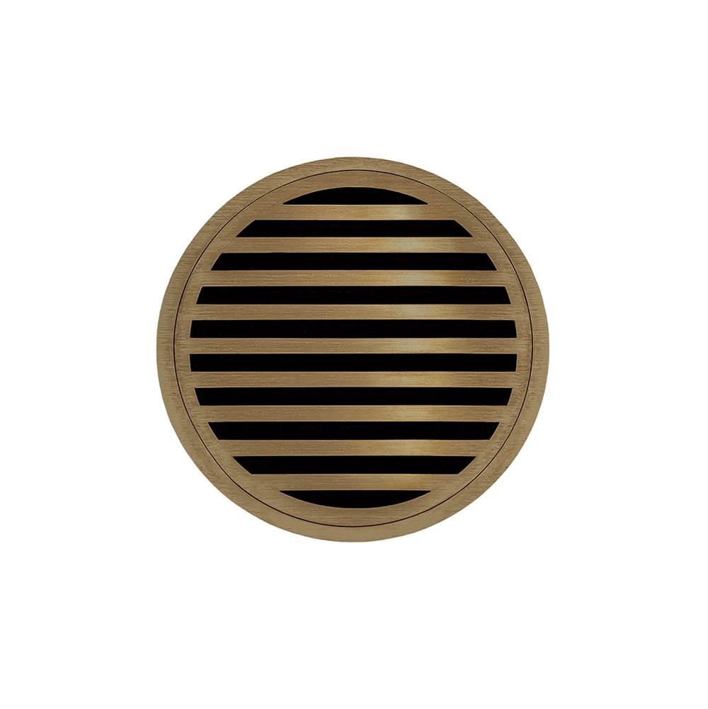 Infinity Drain 5'' Round RND 5 Complete Kit with Lines Pattern Decorative Plate in Satin Bronze with ABS Drain Body, 2'' Outlet