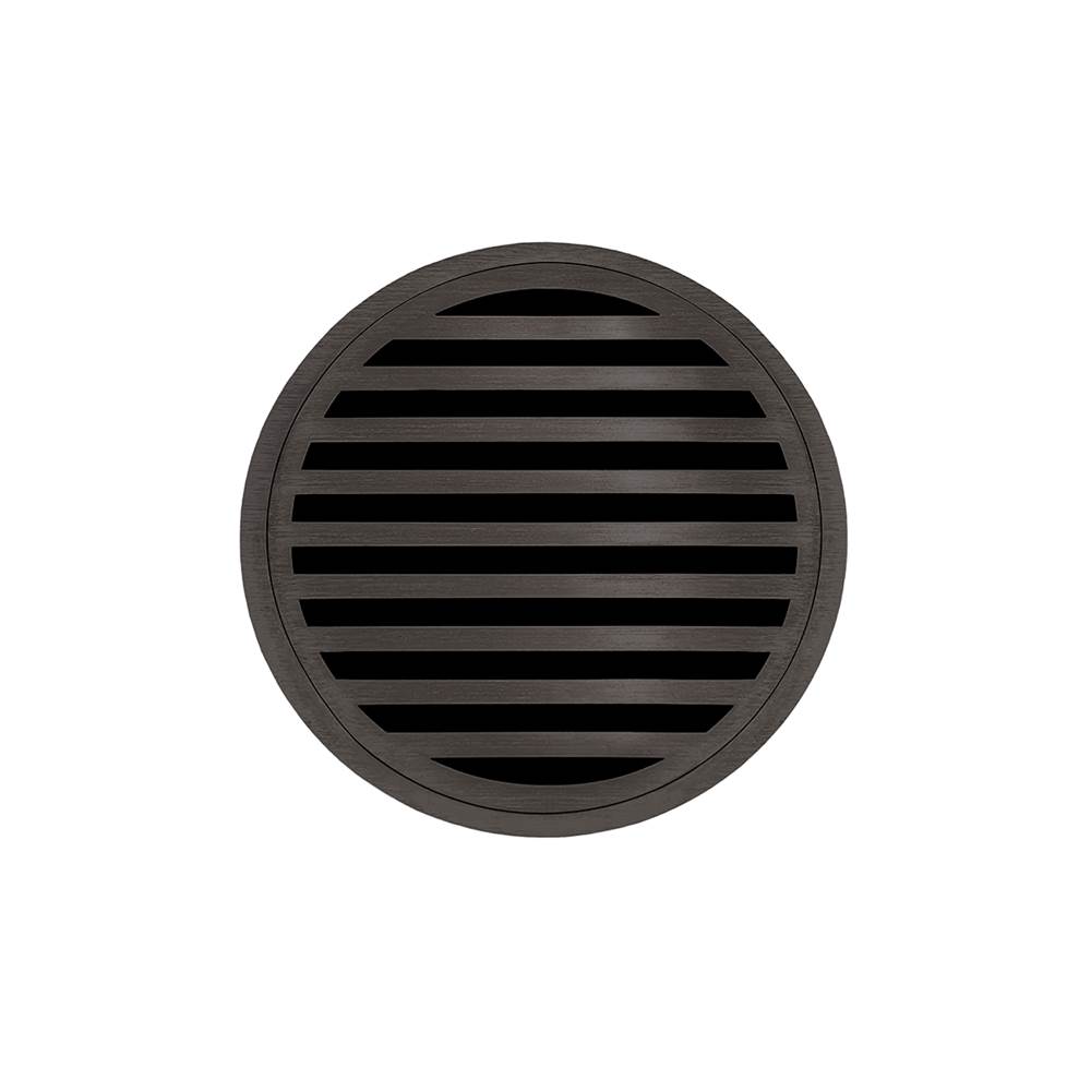 Infinity Drain 5'' Round RND 5 High Flow Complete Kit with Lines Pattern Decorative Plate in Oil Rubbed Bronze with ABS Drain Body, 3'' Outlet