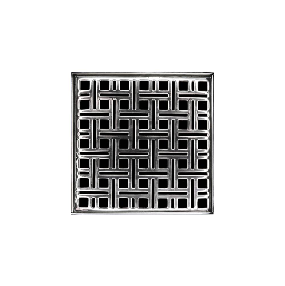 Infinity Drain 5'' x 5'' VD 5 Complete Kit with Weave Pattern Decorative Plate in Polished Stainless with Cast Iron Drain Body, 2'' Outlet