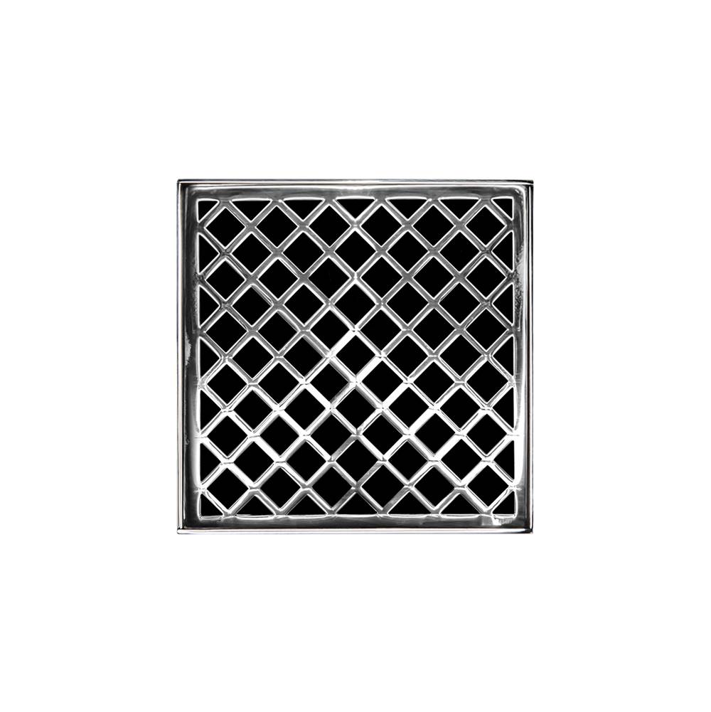 Infinity Drain 5'' x 5'' Strainer with Criss-Cross Pattern Decorative Plate and 2'' Throat in Polished Stainless for XD 5