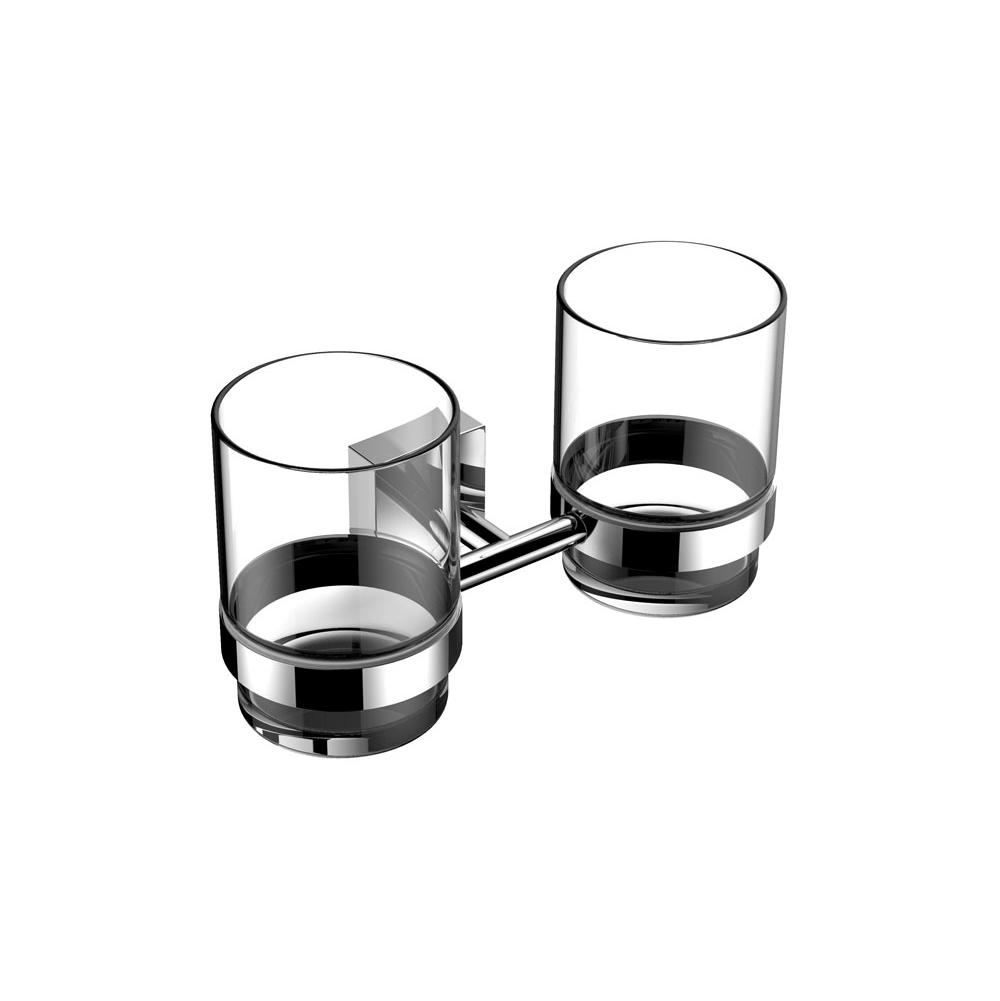 Kartners MADRID - Double Bathroom Tumbler Cup & Toothbrush Holder -Unlacquered Brass