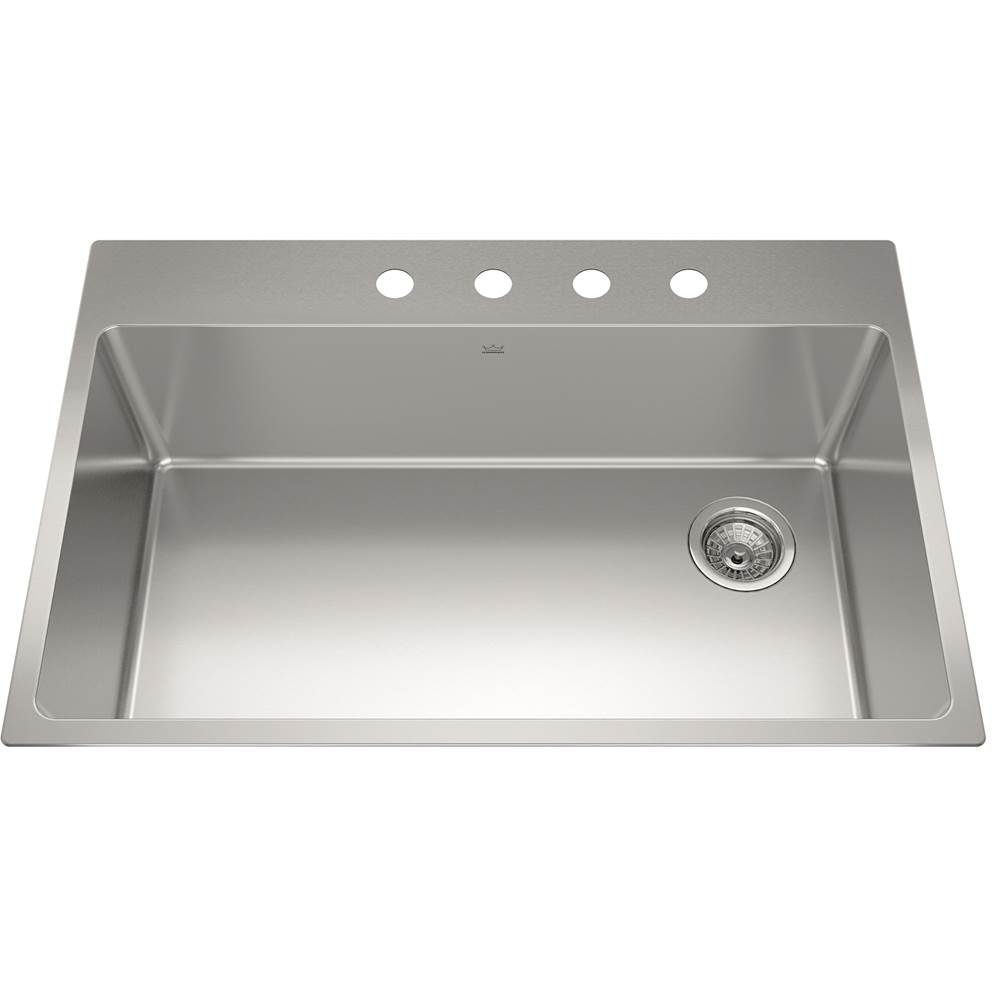 Kindred Brookmore 32.9-in LR x 22.1-in FB x 9-in DP Drop in Single Bowl Stainless Steel Sink, BSL2233-9-4N-OW