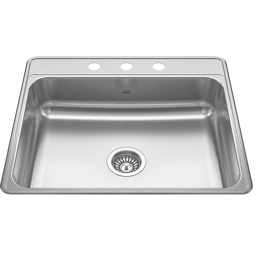 Kindred Creemore 25-in LR x 22-in FB x 6-in DP Drop In Single Bowl 3-Hole Stainless Steel Sink, CSLA2522-6-3N