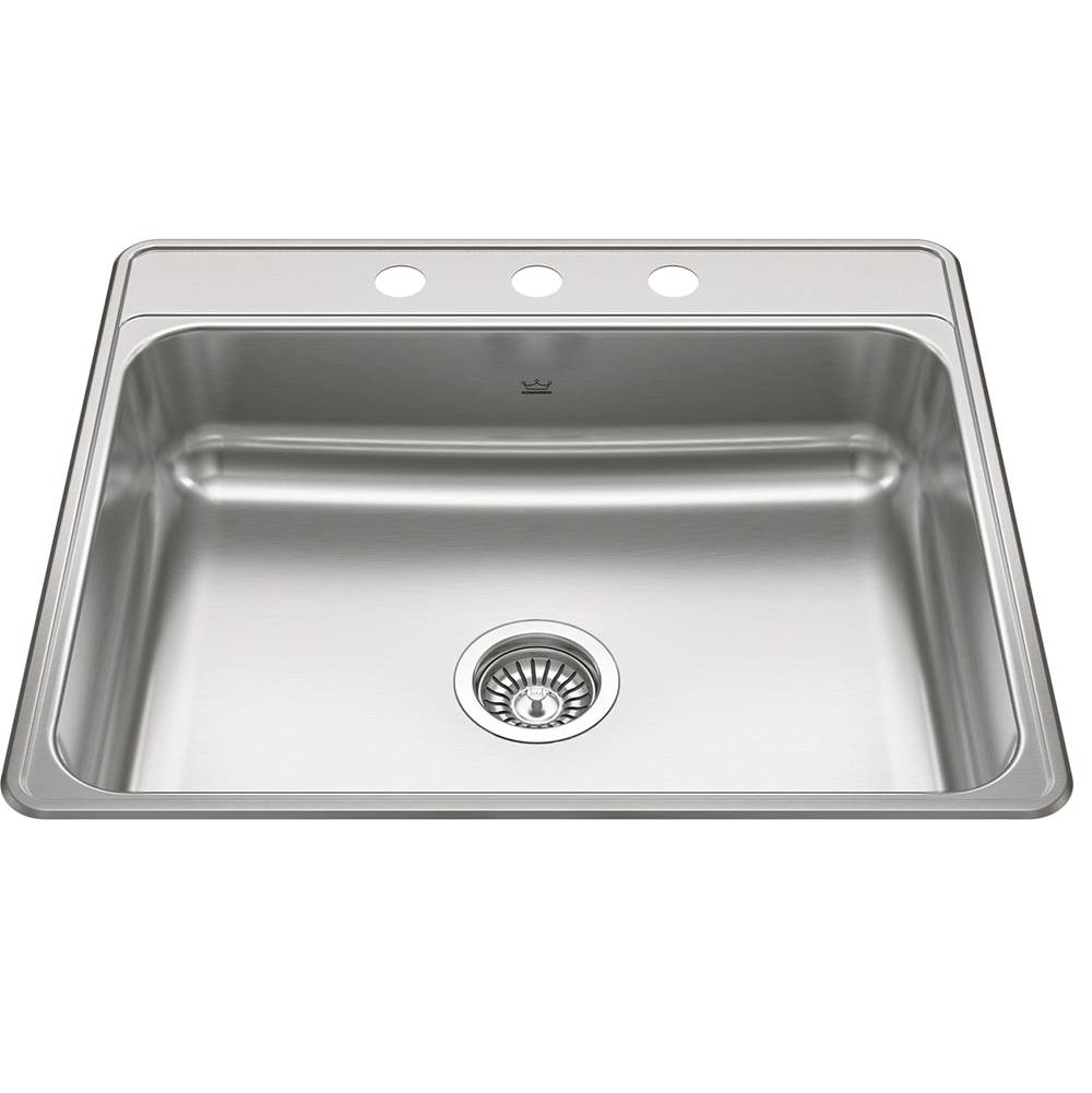 Kindred Creemore 25-in LR x 22-in FB x 7-in DP Drop In Single Bowl 3-Hole Stainless Steel Kitchen Sink, CSLA2522-7-3N