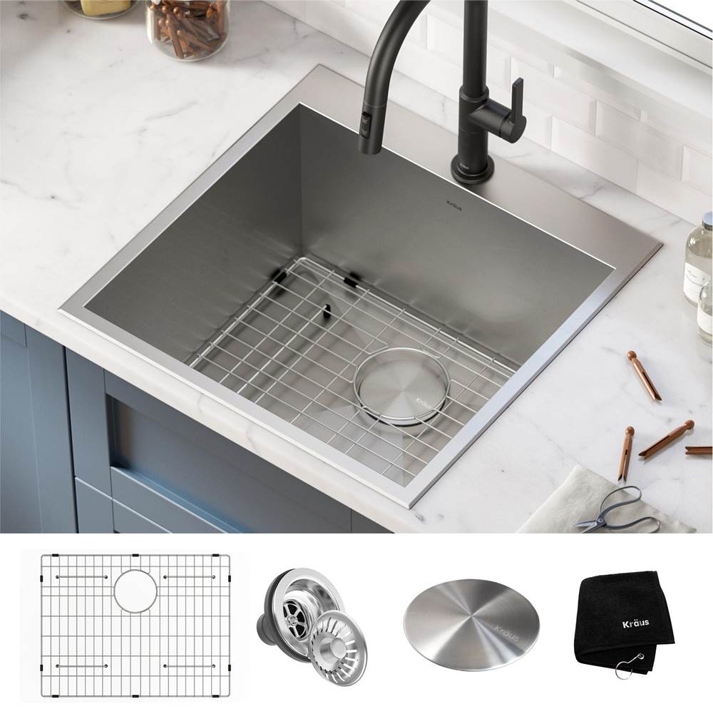 Kraus Standart PRO 22'' Drop-In Top Mount 16 Gauge Stainless Steel Single Bowl Deep Laundry Utility Sink