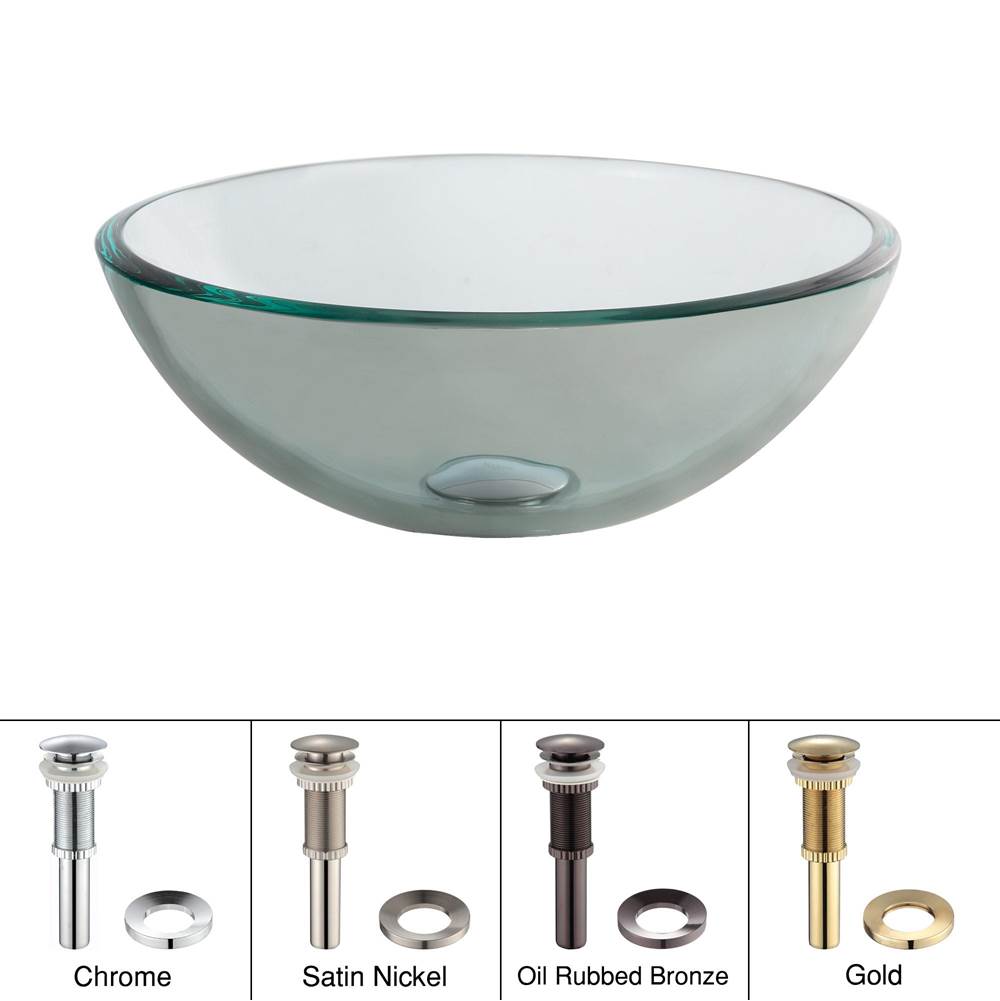 Kraus KRAUS 14 Inch Glass Vessel Sink in Clear with Pop-Up Drain and Mounting Ring in Oil Rubbed Bronze