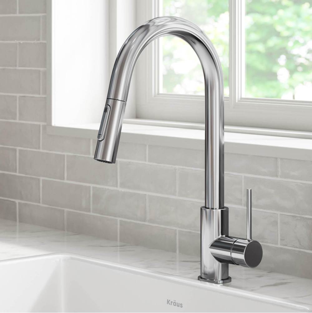 Kraus Oletto Contemporary Pull-Down Single Handle Kitchen Faucet in Chrome