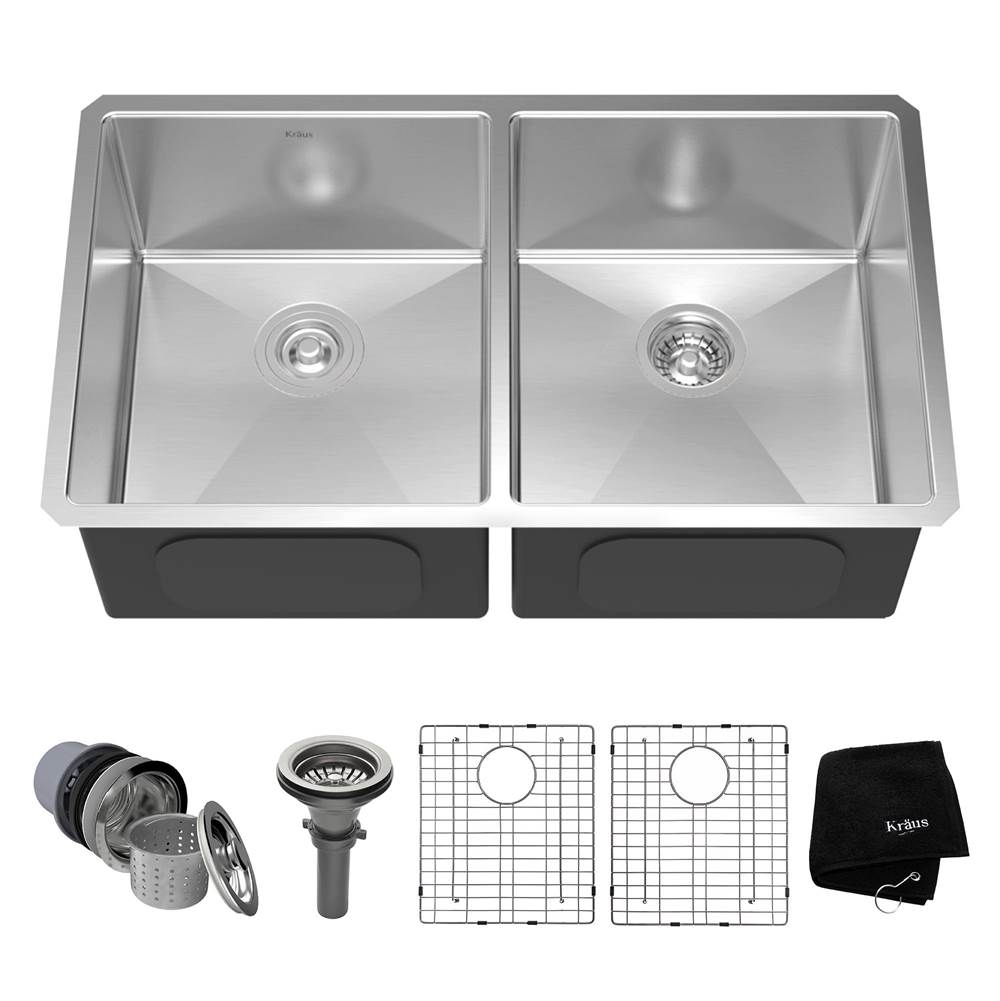 Kraus Standart PRO 33-inch 16 Gauge Undermount 50/50 Double Bowl Stainless Steel Kitchen Sink