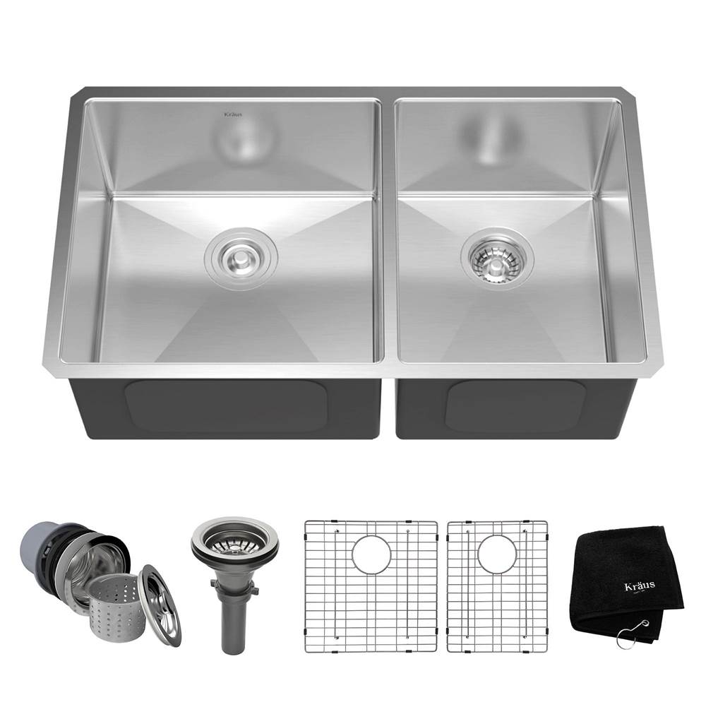 Kraus Standart PRO 33-inch 16 Gauge Undermount 60/40 Double Bowl Stainless Steel Kitchen Sink