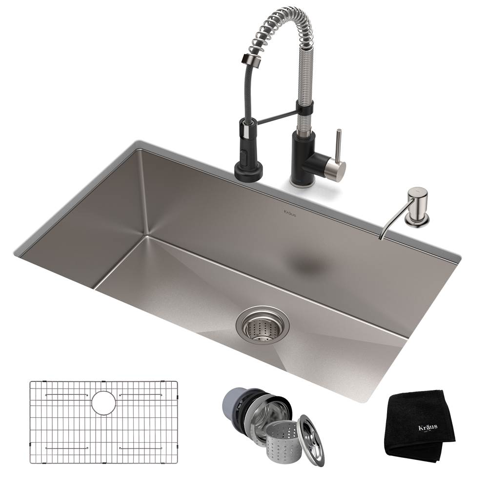 Kraus 32-inch 16 Gauge Standart PRO Kitchen Sink Combo Set with Bolden 18-inch Kitchen Faucet and Soap Dispenser, Stainless Steel Matte Black Finish